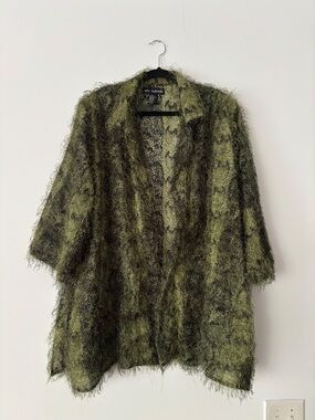Mlle Gabrielle Womens Plus 24 Green Snakeskin Eyelash Fringe Open Front Jacket